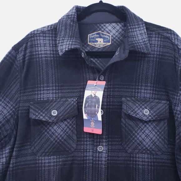 Freedom Foundry Men Dark Gray Black Plaid Shirt Size M - Picture 2 of 16